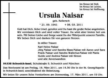 Traueranzeige von Ursula Naisar von TRIERISCHER VOLKSFREUND