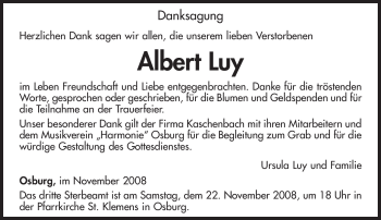 Traueranzeige von Albert Luy von TRIERISCHER VOLKSFREUND