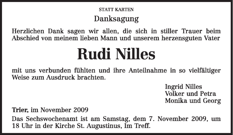  Traueranzeige für Rudi Nilles vom 04.11.2009 aus TRIERISCHER VOLKSFREUND