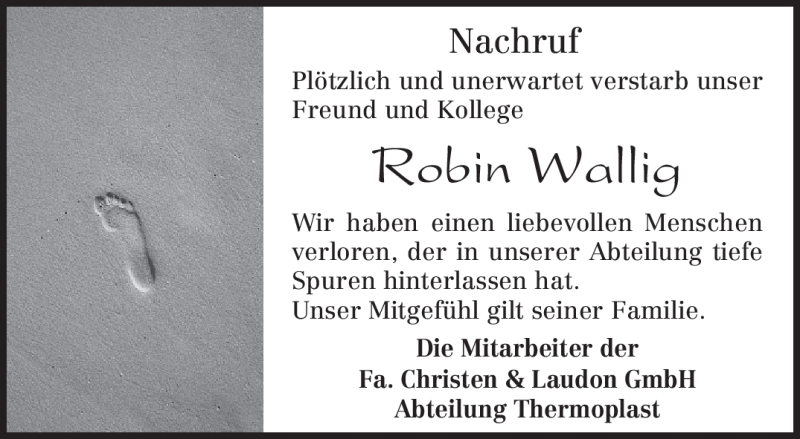  Traueranzeige für Robin Wallig vom 17.01.2012 aus TRIERISCHER VOLKSFREUND