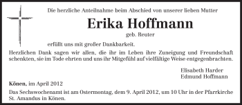 Traueranzeige von Erika Hoffmann von TRIERISCHER VOLKSFREUND