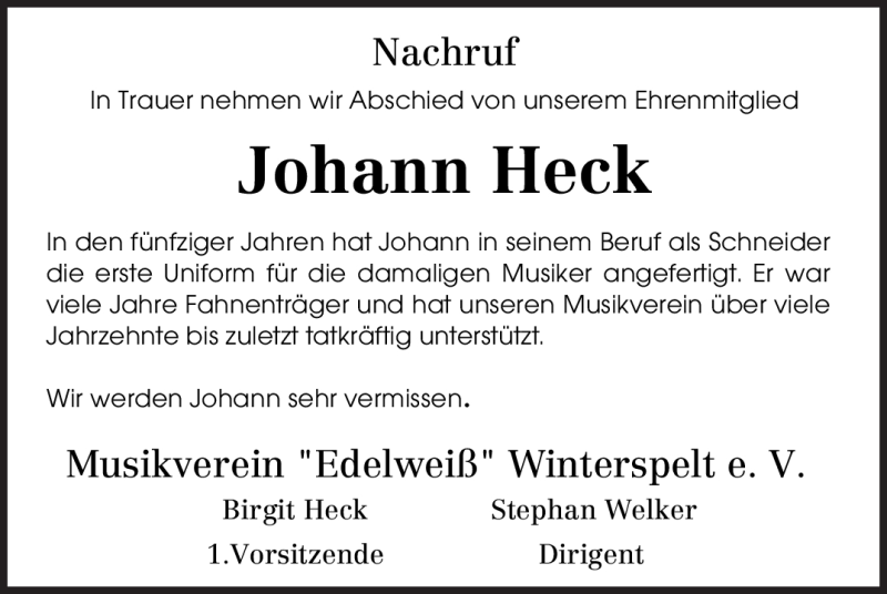  Traueranzeige für Johann Heck vom 10.03.2012 aus TRIERISCHER VOLKSFREUND