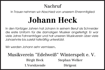 Traueranzeige von Johann Heck von TRIERISCHER VOLKSFREUND