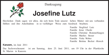 Traueranzeige von Josefine Lutz von TRIERISCHER VOLKSFREUND