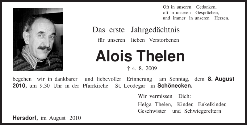  Traueranzeige für Alois Thelen vom 03.08.2010 aus TRIERISCHER VOLKSFREUND
