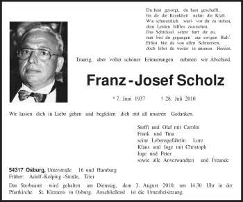 Traueranzeige von Franz-Josef Scholz von TRIERISCHER VOLKSFREUND