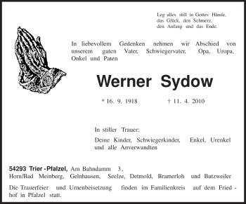 Traueranzeige von Werner Sydow von TRIERISCHER VOLKSFREUND