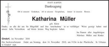 Traueranzeige von Katharina Müller von TRIERISCHER VOLKSFREUND