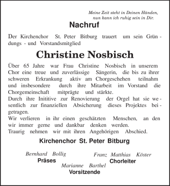 Traueranzeige von Christine Nosbisch von TRIERISCHER VOLKSFREUND