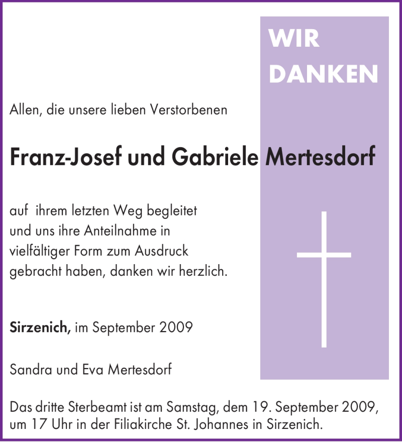  Traueranzeige für Franz-Josef Mertesdorf vom 17.09.2009 aus TRIERISCHER VOLKSFREUND