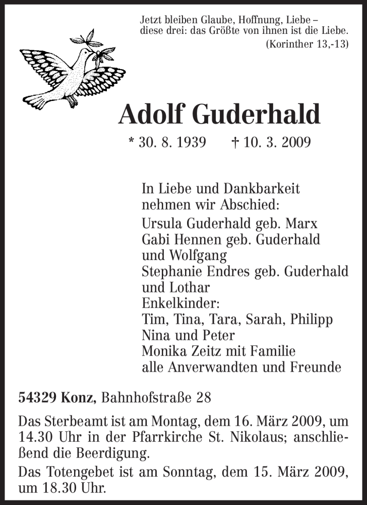 Traueranzeige für Adolf Guderhald vom 13.03.2009 aus TRIERISCHER VOLKSFREUND