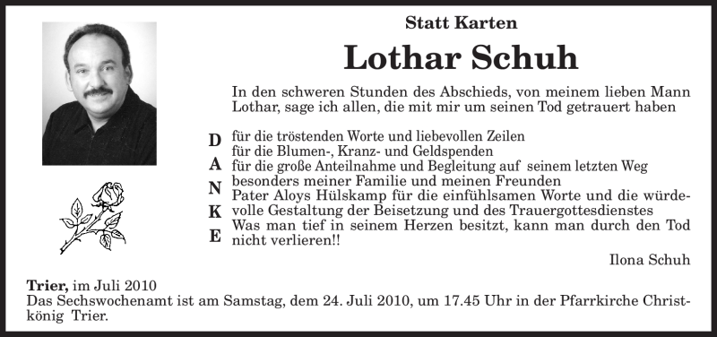  Traueranzeige für Lothar Schuh vom 22.07.2010 aus TRIERISCHER VOLKSFREUND