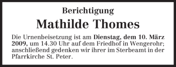 Traueranzeige von Mathilde Thomes von TRIERISCHER VOLKSFREUND