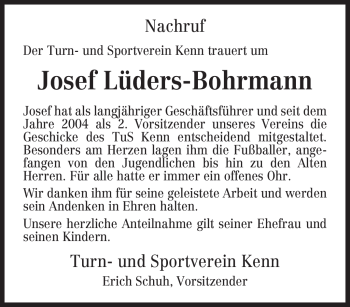 Traueranzeige von Josef Lüders-Bohrmann von TRIERISCHER VOLKSFREUND