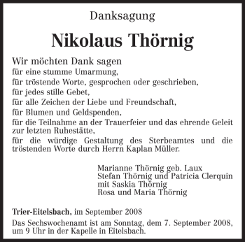Traueranzeige von Nikolaus Thörnig von TRIERISCHER VOLKSFREUND