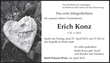 Traueranzeige von Erich Konz von TRIERISCHER VOLKSFREUND