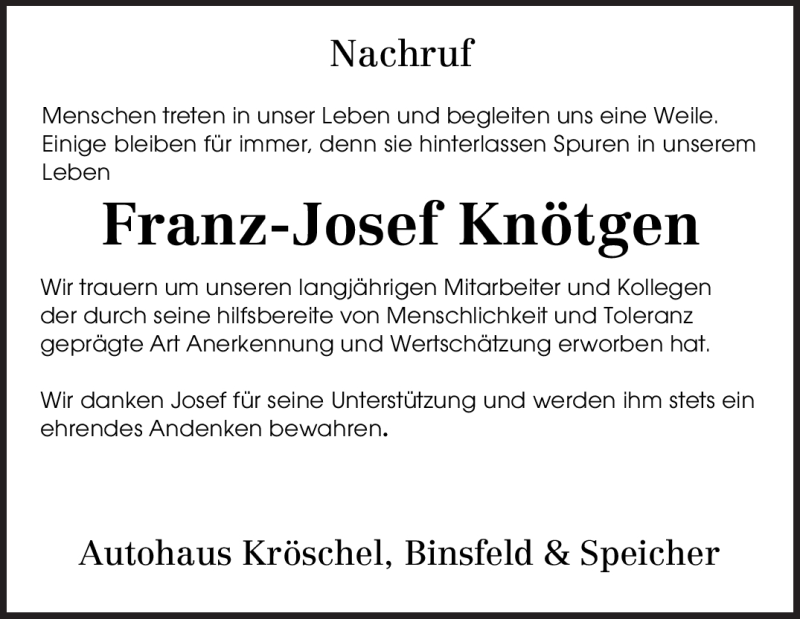  Traueranzeige für Franz-Josef Knötgen vom 24.07.2012 aus TRIERISCHER VOLKSFREUND