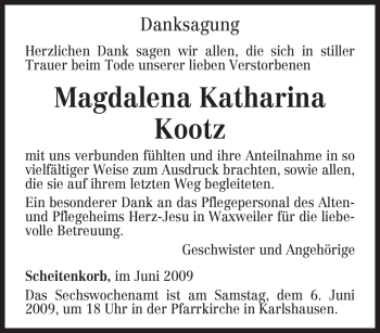 Traueranzeige von Magdalena Katharina Kootz von TRIERISCHER VOLKSFREUND