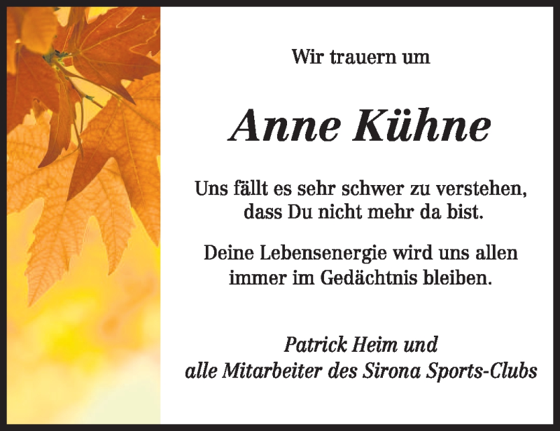  Traueranzeige für Anne Kühne vom 16.09.2010 aus TRIERISCHER VOLKSFREUND