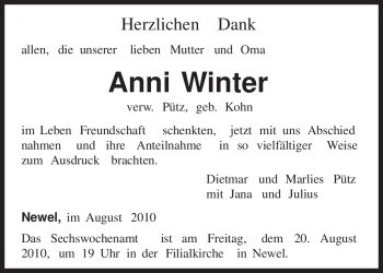 Traueranzeige von Anni Winter von TRIERISCHER VOLKSFREUND