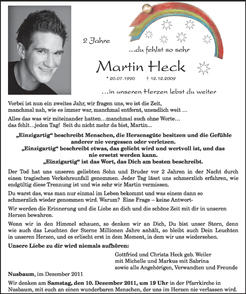  Traueranzeige für Martin Heck vom 03.12.2011 aus TRIERISCHER VOLKSFREUND