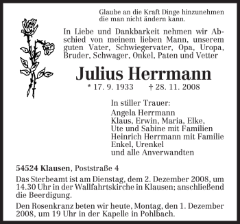 Traueranzeige von Julius Herrmann von TRIERISCHER VOLKSFREUND