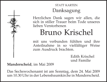 Traueranzeige von Bruno Krischel von TRIERISCHER VOLKSFREUND