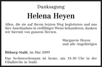 Traueranzeige von Helena Heyen von TRIERISCHER VOLKSFREUND