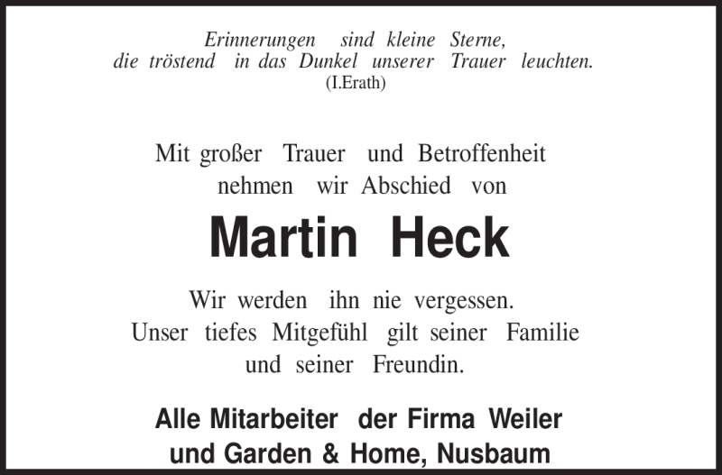  Traueranzeige für Martin Heck vom 17.12.2009 aus TRIERISCHER VOLKSFREUND