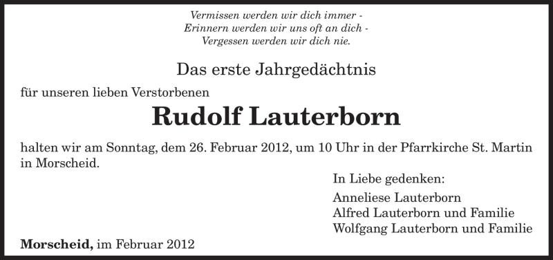  Traueranzeige für Rudolf Lauterborn vom 18.02.2012 aus TRIERISCHER VOLKSFREUND