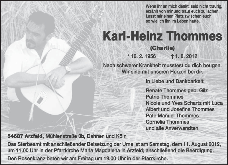  Traueranzeige für Karl-Heinz Thommes vom 04.08.2012 aus TRIERISCHER VOLKSFREUND