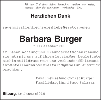 Traueranzeige von Barbara Burger von TRIERISCHER VOLKSFREUND