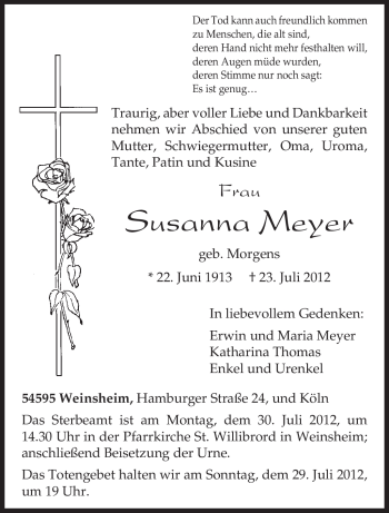 Traueranzeige von Susanna Meyer von TRIERISCHER VOLKSFREUND