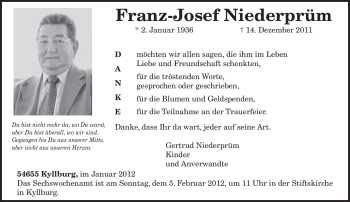Traueranzeige von Franz-Josef Niederprüm von TRIERISCHER VOLKSFREUND