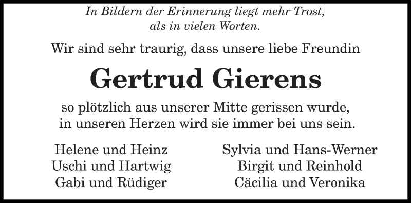  Traueranzeige für Gertrud Gierens vom 09.03.2015 aus trierischer_volksfreund