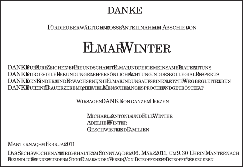  Traueranzeige für Elmar Winter vom 19.02.2011 aus TRIERISCHER VOLKSFREUND