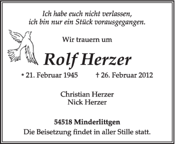 Traueranzeige von Rolf Herzer von TRIERISCHER VOLKSFREUND