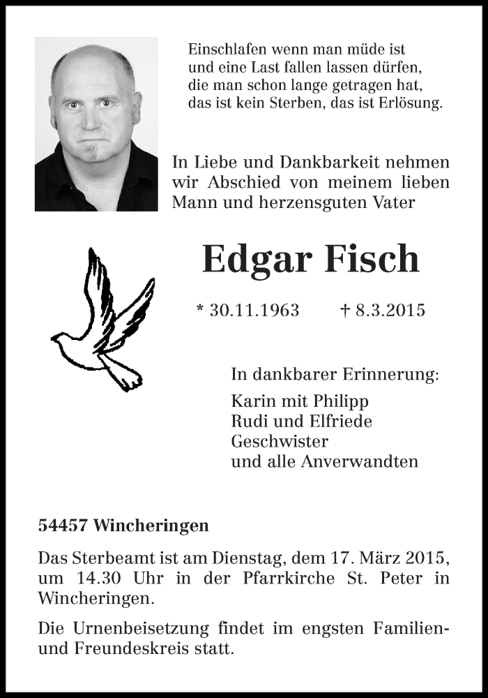  Traueranzeige für Edgar Fisch vom 12.03.2015 aus trierischer_volksfreund