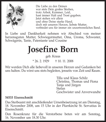 Traueranzeige von Josefine Born von TRIERISCHER VOLKSFREUND