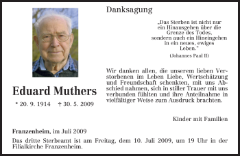 Traueranzeige von Eduard Muthers von TRIERISCHER VOLKSFREUND