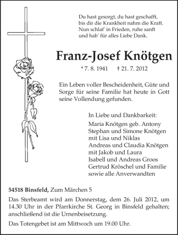 Traueranzeige von Franz-Josef Knötgen von TRIERISCHER VOLKSFREUND