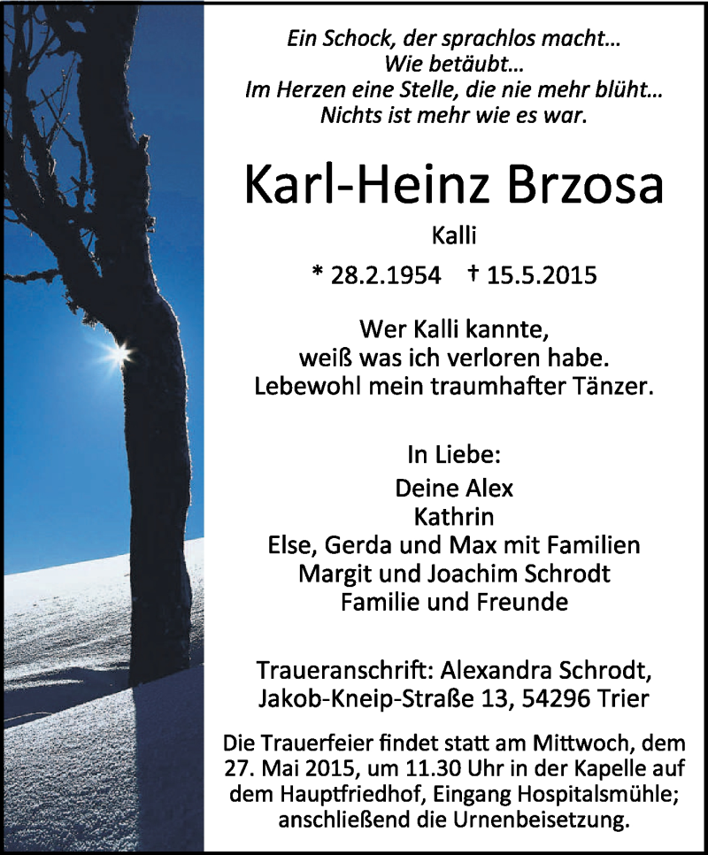  Traueranzeige für Karl-Heinz Brzosa vom 23.05.2015 aus trierischer_volksfreund