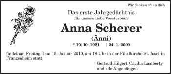 Traueranzeige von Anna Scherer von TRIERISCHER VOLKSFREUND