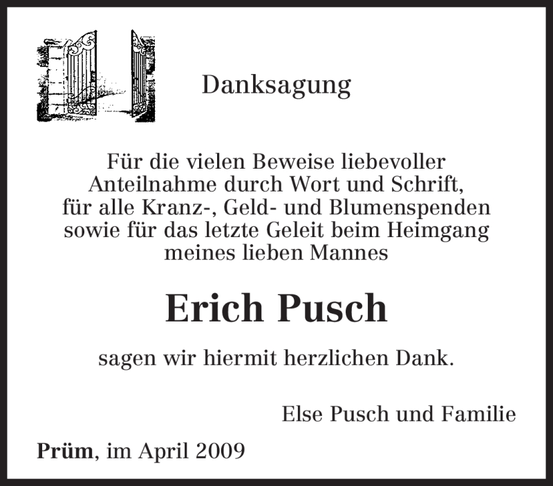  Traueranzeige für Erich Pusch vom 03.04.2009 aus TRIERISCHER VOLKSFREUND