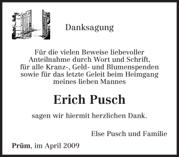 Traueranzeige von Erich Pusch von TRIERISCHER VOLKSFREUND