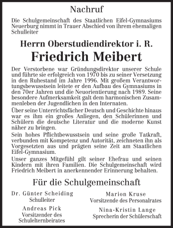 Traueranzeige von Friedrich Meibert von TRIERISCHER VOLKSFREUND