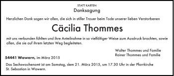 Traueranzeige von Cäcilia Thommes von trierischer_volksfreund
