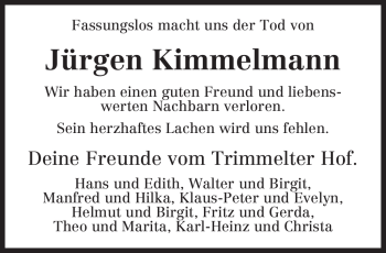 Traueranzeige von Jürgen Kimmelmann von TRIERISCHER VOLKSFREUND