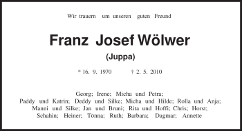 Traueranzeige von Franz Josef Wölwer von TRIERISCHER VOLKSFREUND