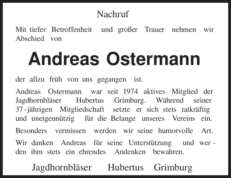  Traueranzeige für Andreas Ostermann vom 21.03.2011 aus TRIERISCHER VOLKSFREUND